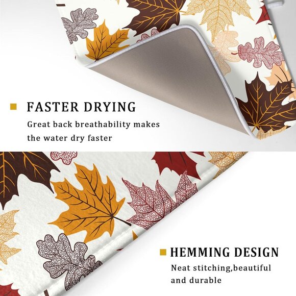 Maple Leaf Dish Drying Mat Large 18x24 inches Fall Autumn Colorful Leaves Dish D - Picture 4 of 7